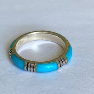 Turquoise NF 925 Sterling Silver Band Ring Size 8